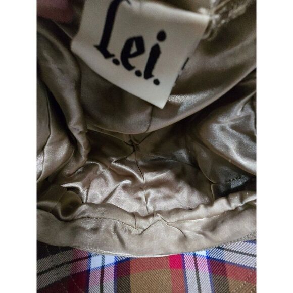 Lei Khaki Cotton Newsboy Hat With Plaid Accent & Brass Buttons boho cottagecore - Picture 7 of 9